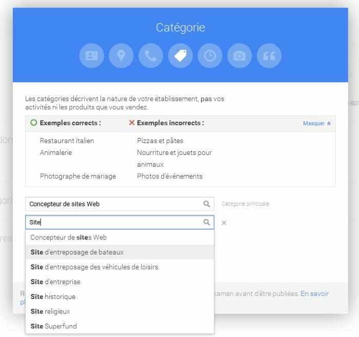 Suggestion catégorie Google My Business