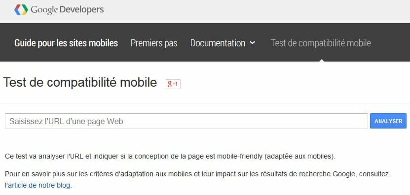 Test de compatibilité mobile - Google