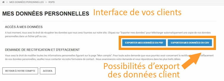Les clients peuvent exporter leurs données depuis leur compte client