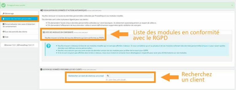 Gestion des données personnelles sous Prestashop