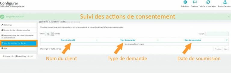 Suivre les actions de consentement des clients