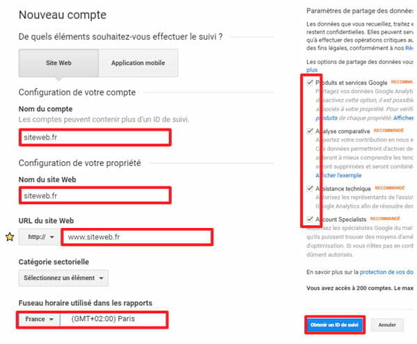 Compte Analytics configuration