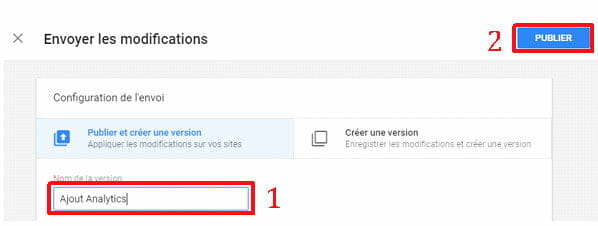 Envoyer les modifications Tag Manager