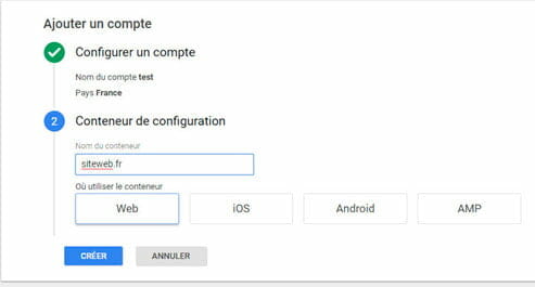 Configuration du conteneur GTM