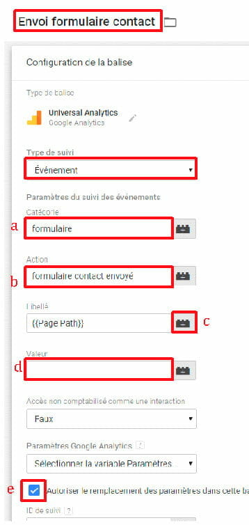 Balise événement pour formulaire de contact