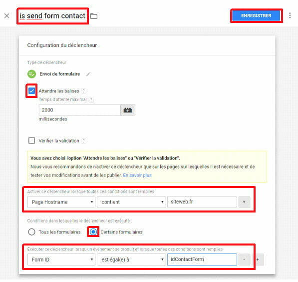 Configuration de la balises pour certains formulaires