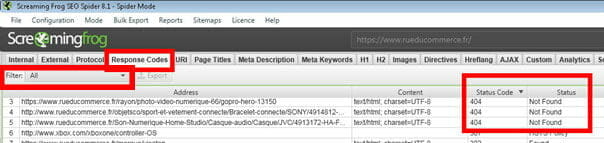 erreur 404 screaming frog