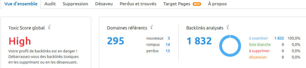 vue ensemble backlink audit semrush