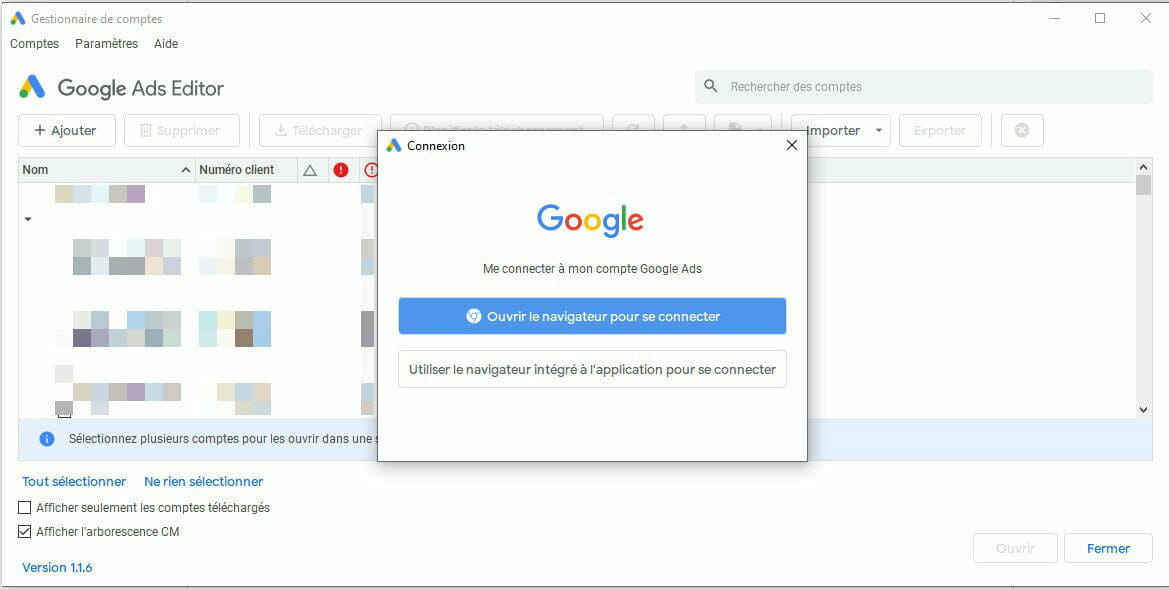 ajouter compte google ads editor