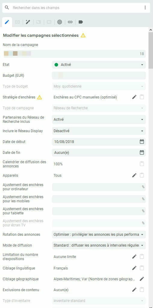 configuration des champs