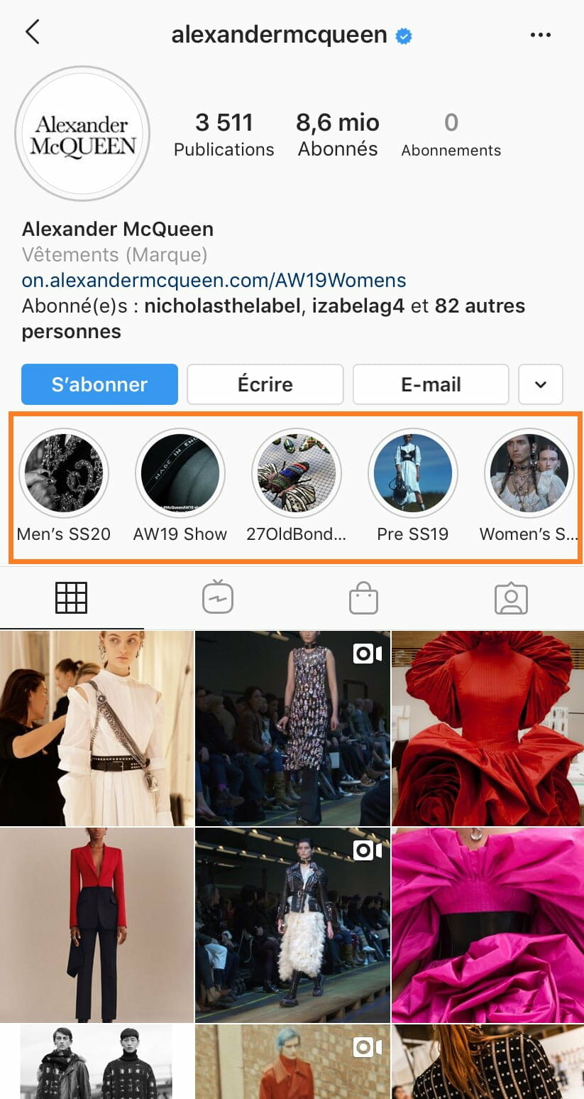 Stories à la Une Instagram