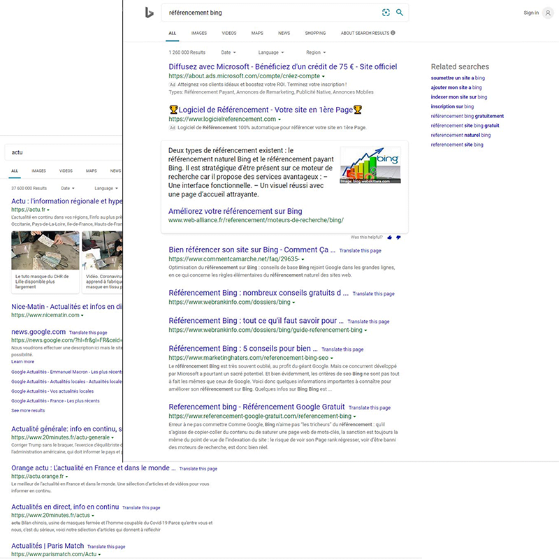 Résultats naturels Bing