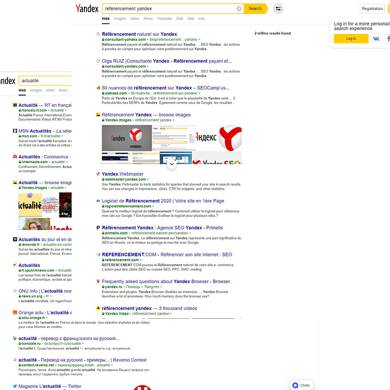 Résultats naturels yandex